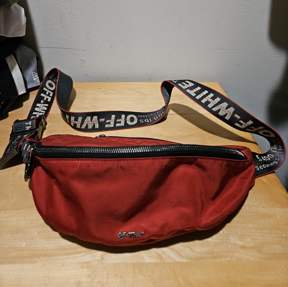 Off-White Red and Black Belt Bag with Adjustable Strap